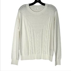 Minnie Rose Cotton Cashmere Crew Cable Knit Sweater L